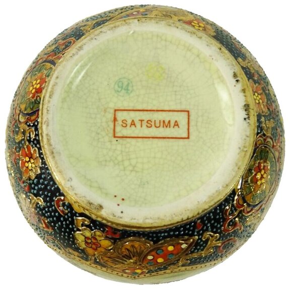 Vintage Japanese Satsuma Vase Scalloped Edges Geisha Butterfly Floral Ceramic - Picture 8 of 10